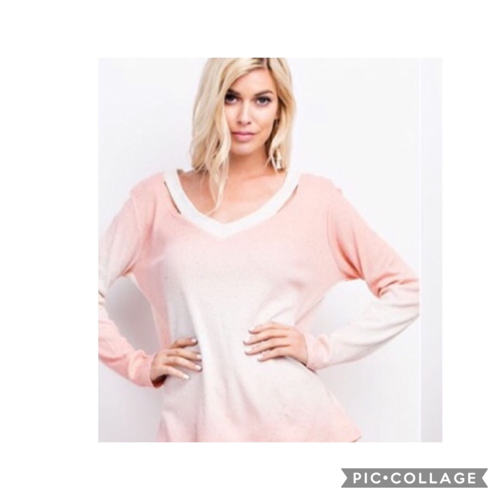 Ombré speckled split neck top